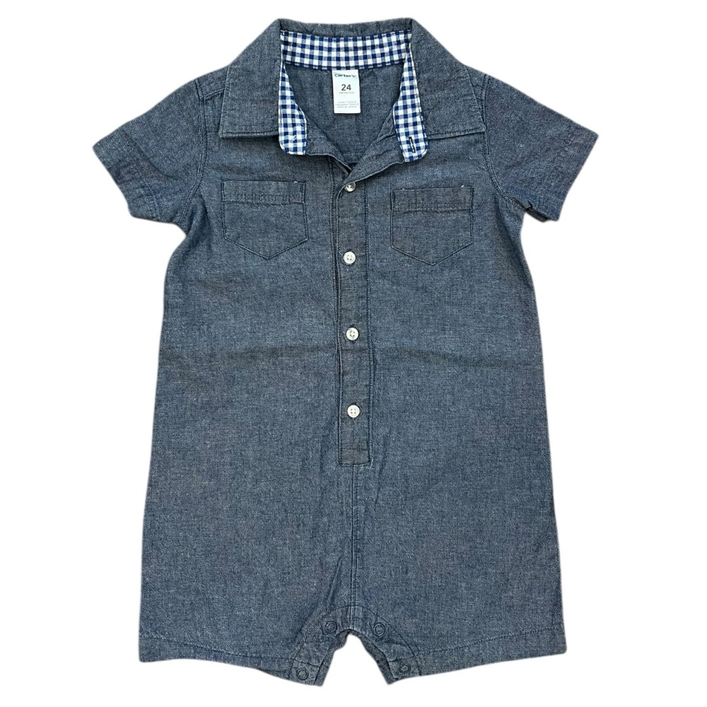 Carter's Navy Chambray Short-Sleeve Romper